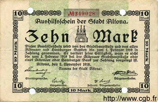 10 Mark ALLEMAGNE Altona 1918 K.12f TB