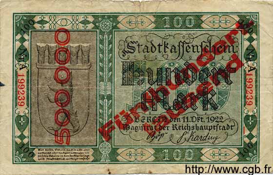 500000 Mark sur 100 Mark ALLEMAGNE Berlin 1923 K.339b B+