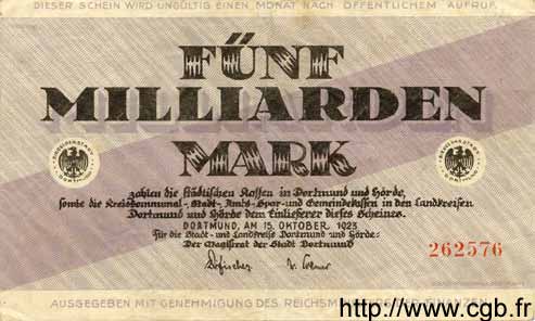 5 Milliarden Mark ALLEMAGNE Dortmund 1923 K.106lo TTB+