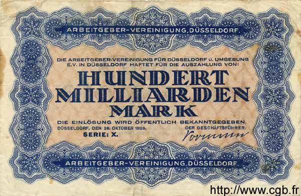 100 Milliarden Mark ALLEMAGNE Düsseldorf 1923 K.1153o TB