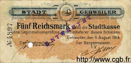 5 Reichsmark ALLEMAGNE Gebweiler 1914 K.110 TB+