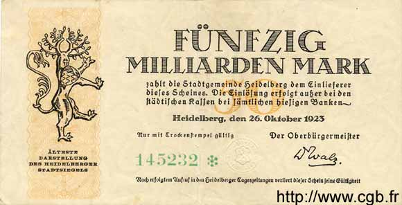 50 Milliards Mark ALLEMAGNE Heidelberg 1923  TTB+