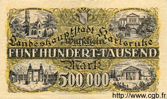 500000 Mark ALLEMAGNE Karlsruhe 1923 K.2582d TTB