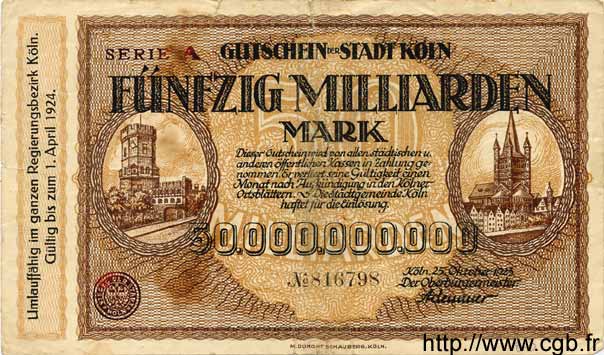 50 Milliarden Mark ALLEMAGNE Köln 1923 K.2684lk TB