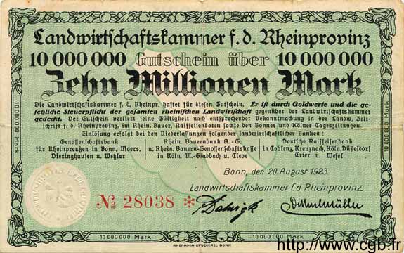 10 Millionen Mark ALLEMAGNE  1923 Rpr.50d TTB