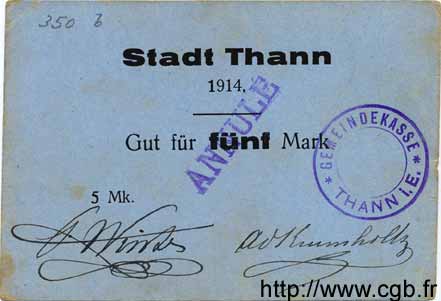 5 Mark Annulé ALLEMAGNE Thann 1914  TTB+
