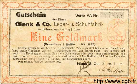 1 Goldmark ALLEMAGNE  1923 Grab.- TB+
