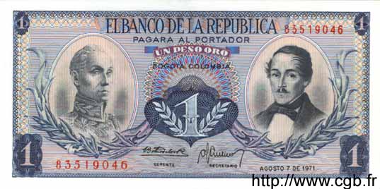 1 Peso Oro COLOMBIE  1971 P.404e NEUF