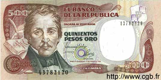 500 Pesos Oro COLOMBIE  1993 P.431A NEUF