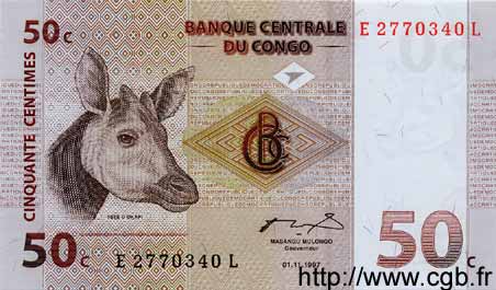 50 Centimes RÉPUBLIQUE DÉMOCRATIQUE DU CONGO  1997 P.084a NEUF