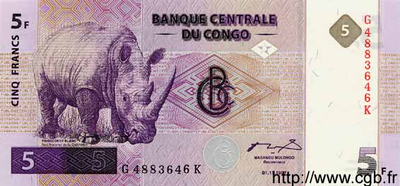 5 Francs CONGO (RÉPUBLIQUE)  1997 P.086a NEUF