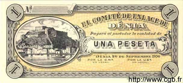 1 Peseta ESPAGNE Denia 1936 P.- NEUF