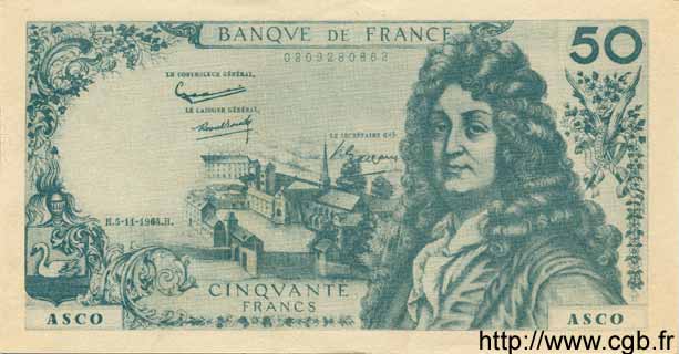 50 Francs RACINE FRANCE régionalisme et divers  1964  pr.NEUF