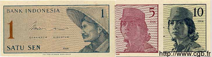 1 Sen, 5 Sen et 10 Sen INDONÉSIE  1964 P.090, 091 et 092 NEUF