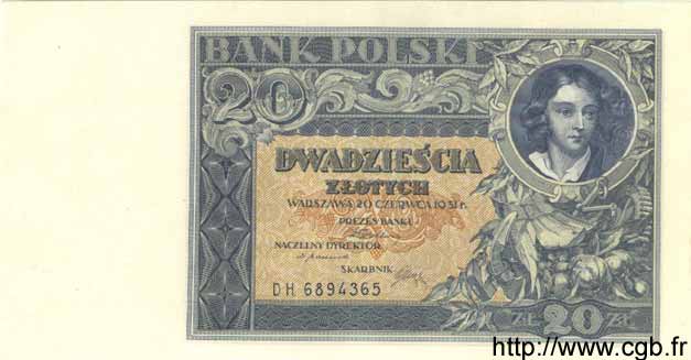 20 Zlotych POLOGNE  1931 P.073 NEUF