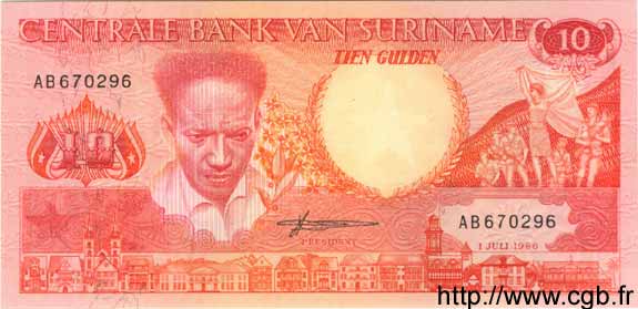 10 Gulden SURINAM  1986 P.131a NEUF