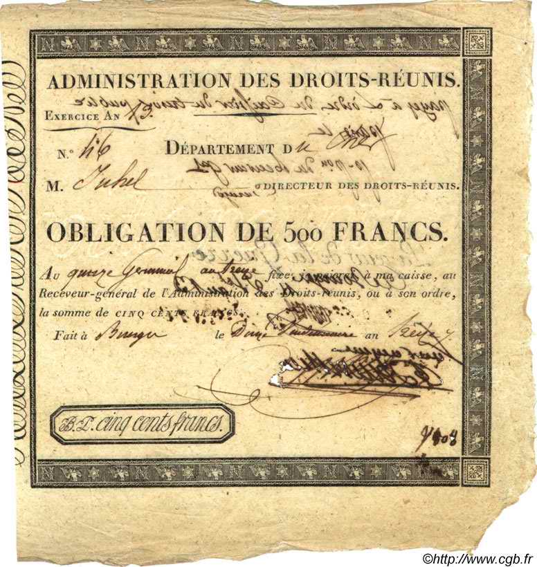 500 Francs FRANCE 1805 TTB