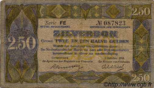 2,5 Gulden PAYS-BAS  1918 P.014 TB+
