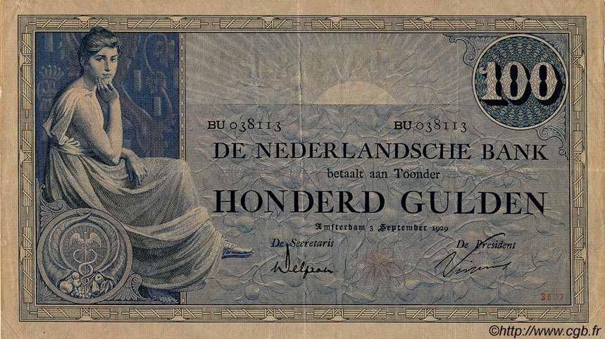 100 Gulden PAYS-BAS  1929 P.039d TTB