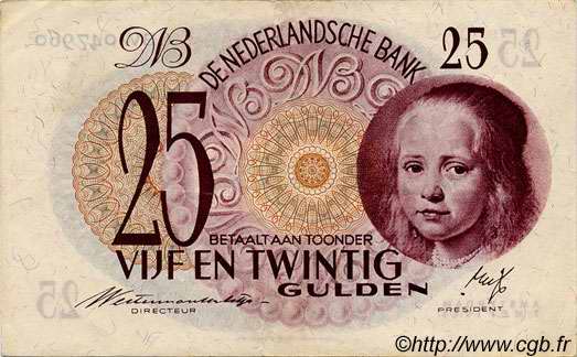 25 Gulden PAYS-BAS  1945 P.077 TTB+