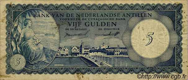5 Gulden ANTILLES NÉERLANDAISES  1962 P.01a TB