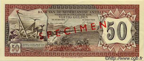 50 Gulden Spécimen ANTILLES NÉERLANDAISES  1967 P.11s SPL+