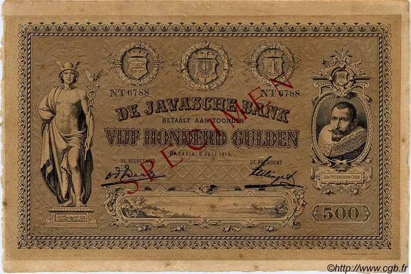 500 Gulden Spécimen INDES NEERLANDAISES  1919 P.059s SPL