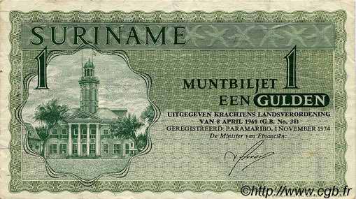 1 Gulden SURINAM  1974 P.116d TTB