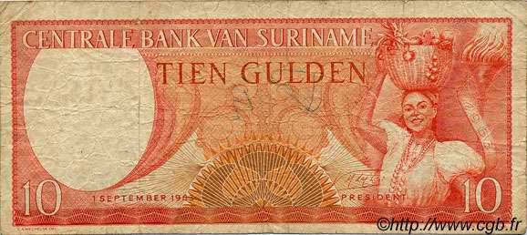 10 Gulden SURINAM  1963 P.121 pr.TB
