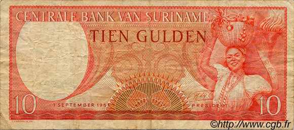 10 Gulden SURINAM  1963 P.121 TB
