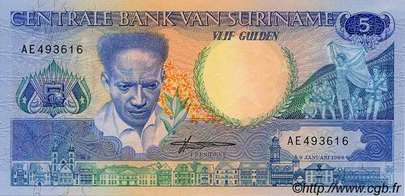5 Gulden SURINAM  1988 P.130b NEUF