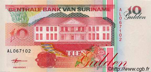 10 Gulden SURINAM  1998 P.137b NEUF