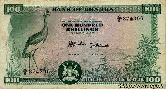 100 Shillings OUGANDA  1966 P.05a TB