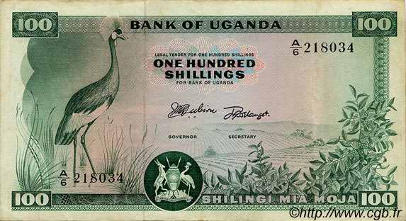 100 Shillings OUGANDA  1966 P.05a TTB