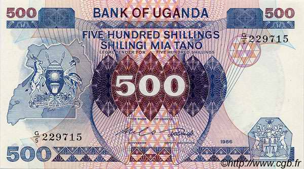 500 Shillings OUGANDA  1986 P.25 NEUF