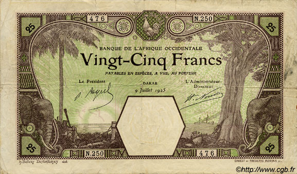 25 Francs DAKAR AFRIQUE OCCIDENTALE FRANÇAISE (1895-1958) Dakar 1925 P.07Ba TB