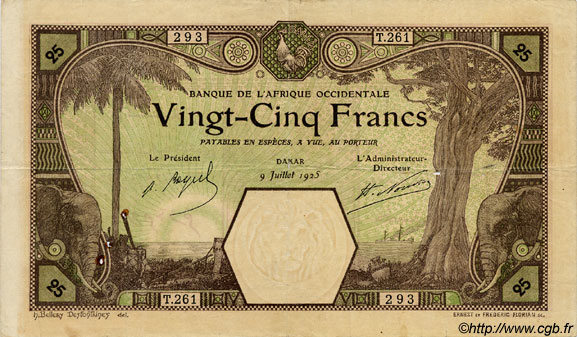 25 Francs DAKAR AFRIQUE OCCIDENTALE FRANÇAISE (1895-1958) Dakar 1925 P.07Ba pr.TTB
