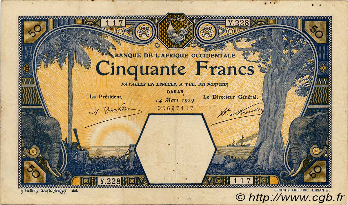 50 Francs DAKAR AFRIQUE OCCIDENTALE FRANÇAISE (1895-1958) Dakar 1929 P.09Bc TB+