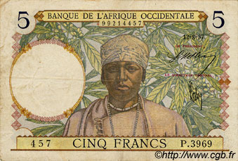 5 Francs FRENCH WEST AFRICA  1937 P.21 BB