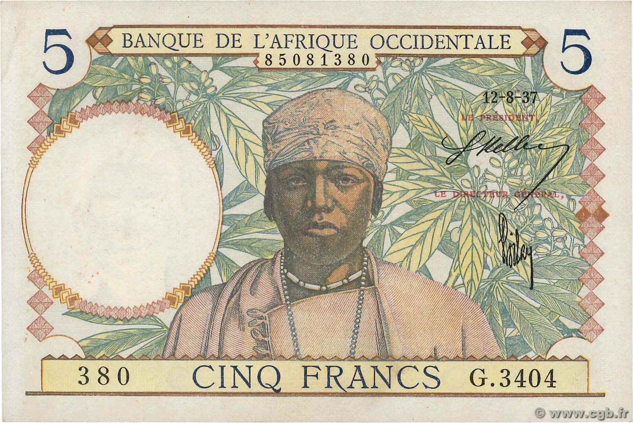 5 Francs FRENCH WEST AFRICA (1895-1958)  1937 P.21 AU
