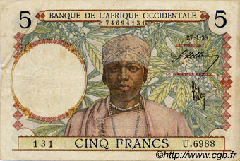 5 Francs FRENCH WEST AFRICA (1895-1958)  1939 P.21 VF