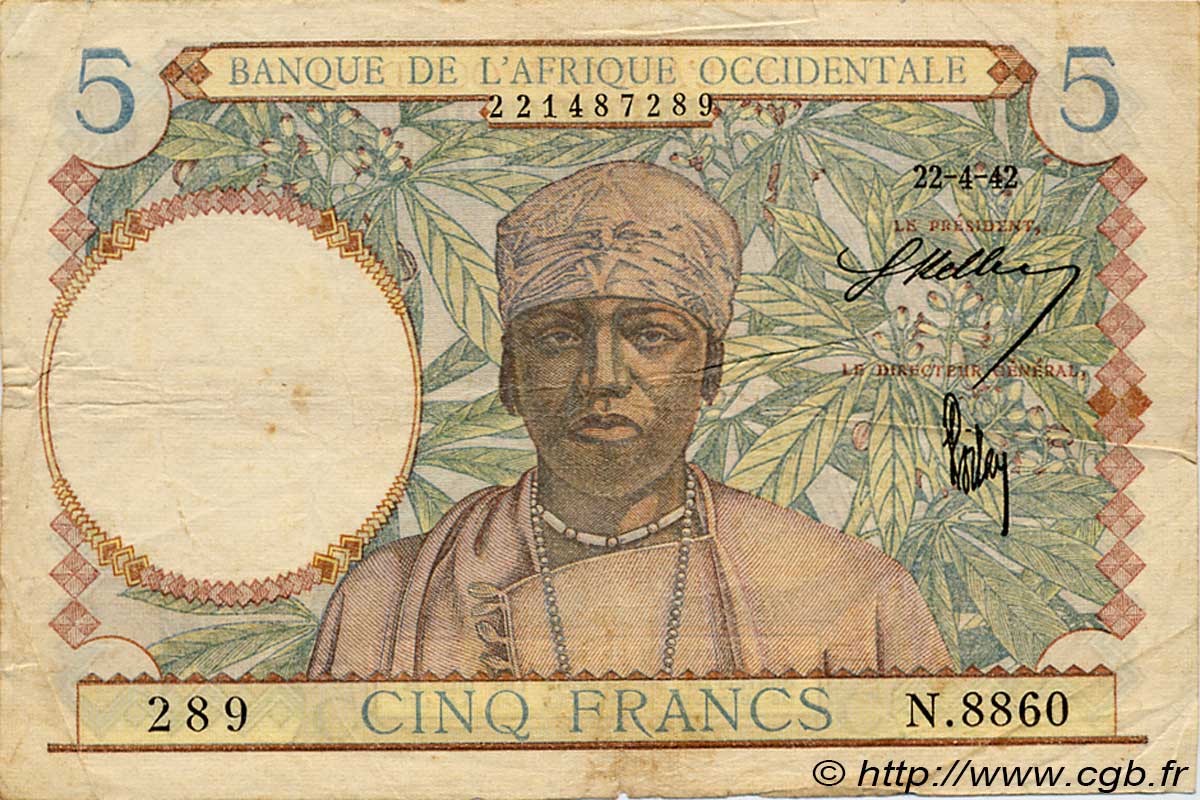 5 Francs FRENCH WEST AFRICA (1895-1958)  1942 P.25 F