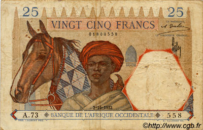 25 Francs AFRIQUE OCCIDENTALE FRANÇAISE (1895-1958)  1933 P.22 TB+