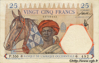 25 Francs AFRIQUE OCCIDENTALE FRANÇAISE (1895-1958)  1937 P.22 TTB