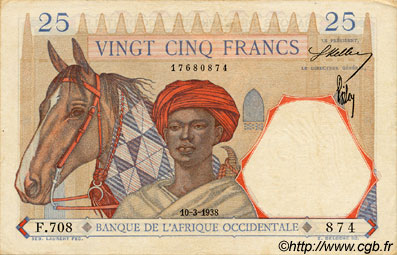 25 Francs AFRIQUE OCCIDENTALE FRANÇAISE (1895-1958)  1938 P.22 pr.SUP