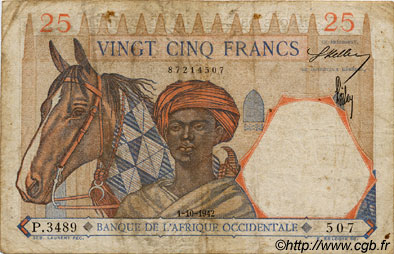 25 Francs AFRIQUE OCCIDENTALE FRANÇAISE (1895-1958)  1942 P.27 B+