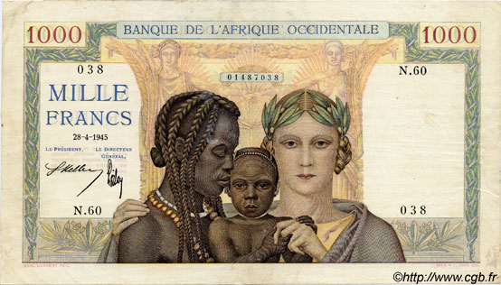 1000 Francs AFRIQUE OCCIDENTALE FRANÇAISE (1895-1958)  1945 P.24 pr.TTB