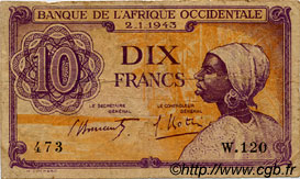 10 Francs AFRIQUE OCCIDENTALE FRANÇAISE (1895-1958)  1943 P.29 TB