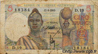 5 Francs AFRIQUE OCCIDENTALE FRANÇAISE (1895-1958)  1943 P.36 B+