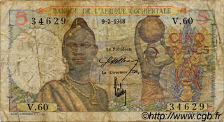 5 Francs AFRIQUE OCCIDENTALE FRANÇAISE (1895-1958)  1948 P.36 B